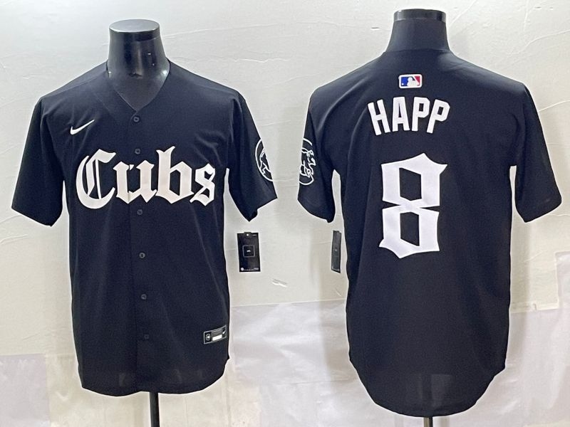 Men 2025 Chicago Cubs #8 Happ Black Five generations Joint Name Nike MLB Jersey style 1